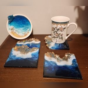 Resin Beach Art Coasters  Ocean Design Handmade Coaster set home decor